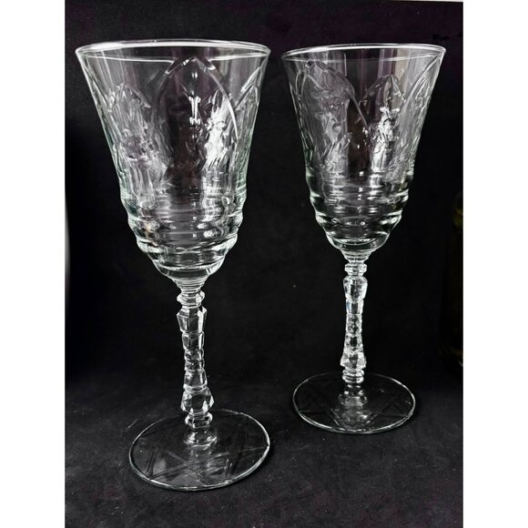 2 Vintage Wine Glasses Normandy Rock Sharpe Set Ornate Stems & Floral Elegant Dr - Picture 5 of 8